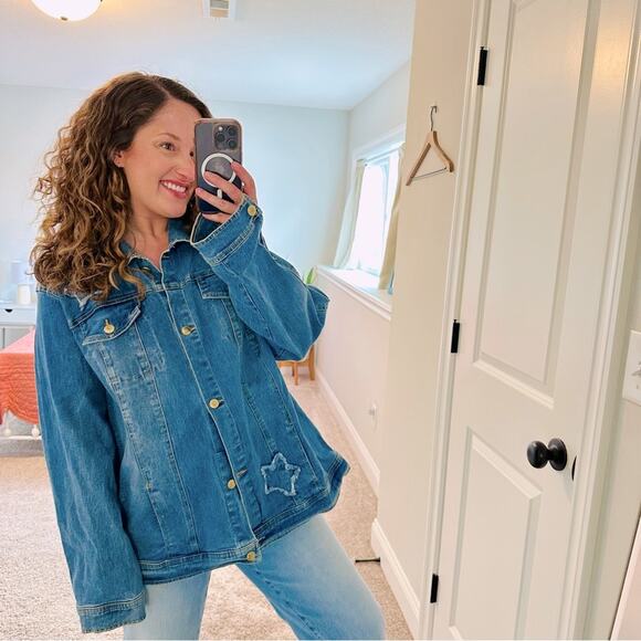 DG2 Diane Gilman Blue Denim Star Jean Jacket 2X - Picture 1 of 12